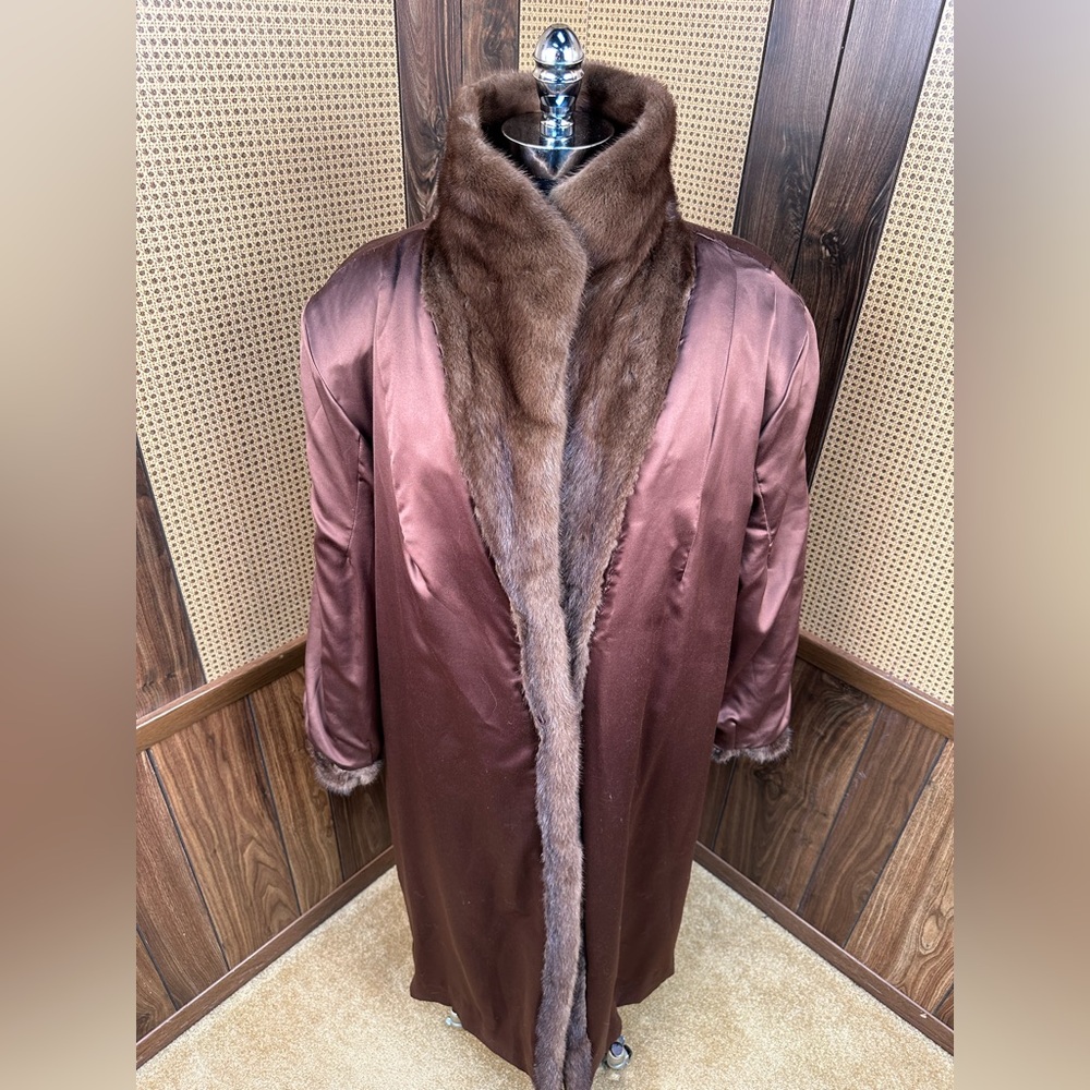 LABELLE FOURRURE FULL LENGTH BROWN RANCH MINK FUR COAT JACKET SIZE 2XL - Picture 7 of 11